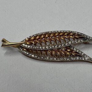 Vintage Leaves Pin with Rhinestone Accents